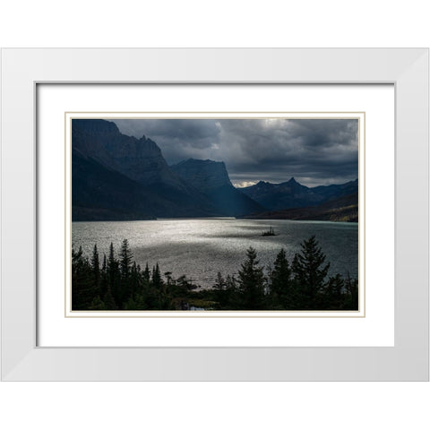 USA-Montana-Glacier National Park Fall storm above St Mary Lake White Modern Wood Framed Art Print with Double Matting by Jaynes Gallery