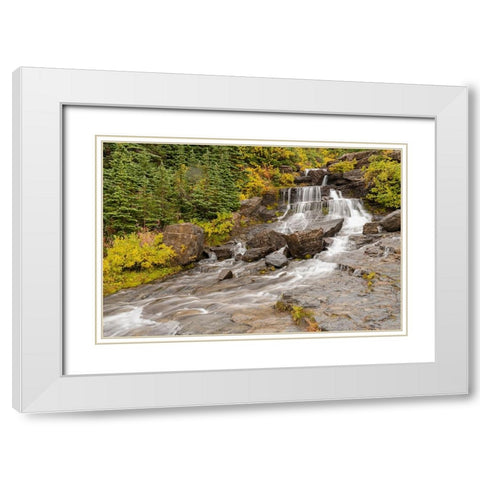 USA-Montana-Glacier National Park Lunch Creek cascades scenic White Modern Wood Framed Art Print with Double Matting by Jaynes Gallery