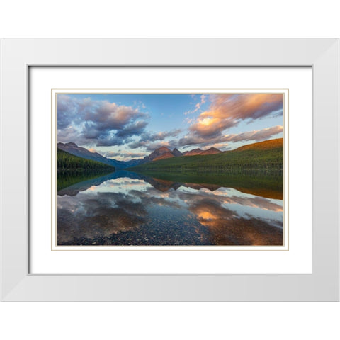 Late afternoon at Bowman Lake in Glacier National Park-Montana-USA White Modern Wood Framed Art Print with Double Matting by Haney, Chuck
