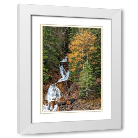 Fawn Creek Falls in autumn in the Flathead National Forest-Montana-USA White Modern Wood Framed Art Print with Double Matting by Haney, Chuck