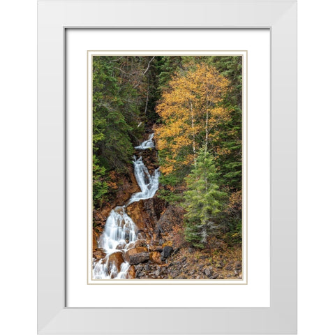 Fawn Creek Falls in autumn in the Flathead National Forest-Montana-USA White Modern Wood Framed Art Print with Double Matting by Haney, Chuck