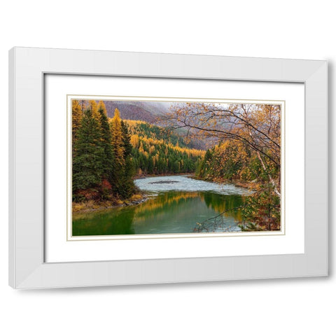North Fork of the Flathead River in autumn in Glacier National Park-Montana-USA White Modern Wood Framed Art Print with Double Matting by Haney, Chuck