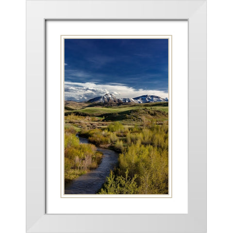 Elk Creek with fresh snow on Steamboat Mountain along the Rocky Mountain Front near Augusta-Montana White Modern Wood Framed Art Print with Double Matting by Haney, Chuck