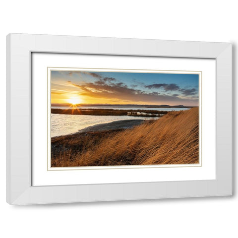 Sunset skies at Freezeout Lake Wildlife Management Area near Choteau-Montana-USA White Modern Wood Framed Art Print with Double Matting by Haney, Chuck