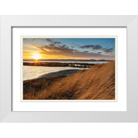 Sunset skies at Freezeout Lake Wildlife Management Area near Choteau-Montana-USA White Modern Wood Framed Art Print with Double Matting by Haney, Chuck