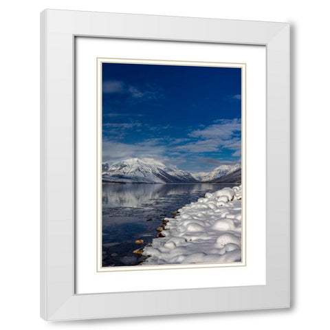 Mountains reflect in wintry Lake McDonald in Glacier National Park-Montana-USA White Modern Wood Framed Art Print with Double Matting by Haney, Chuck