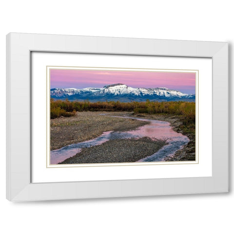 Dawn along the Teton River with Ear Mountain in background near Choteau-Montana-USA White Modern Wood Framed Art Print with Double Matting by Haney, Chuck