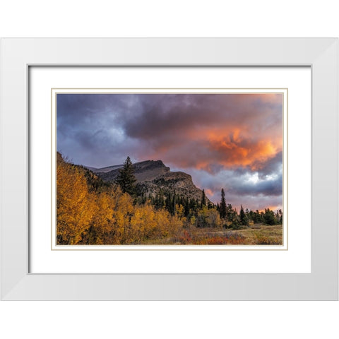 Sunrise clouds over Bear Mountain in Glacier National Park-Montana-USA White Modern Wood Framed Art Print with Double Matting by Haney, Chuck