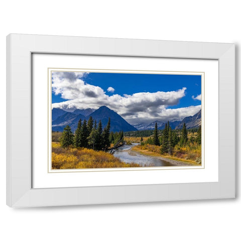 Autumn hues along the Belly River in Glacier National Park-Montana-USA White Modern Wood Framed Art Print with Double Matting by Haney, Chuck