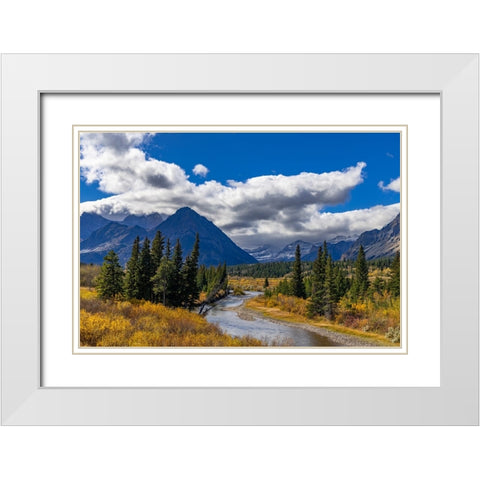 Autumn hues along the Belly River in Glacier National Park-Montana-USA White Modern Wood Framed Art Print with Double Matting by Haney, Chuck