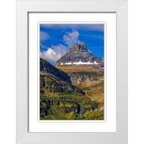 Clements Mountain and Reynolds Creek Falls in autumn-Glacier National Park-Montana-USA White Modern Wood Framed Art Print with Double Matting by Haney, Chuck