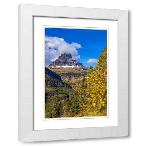 Clements Mountain and Reynolds Creek Falls in autumn-Glacier National Park-Montana-USA White Modern Wood Framed Art Print with Double Matting by Haney, Chuck