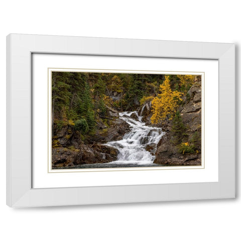 Gros Ventre Falls in autumn-Glacier National Park-Montana-USA White Modern Wood Framed Art Print with Double Matting by Haney, Chuck