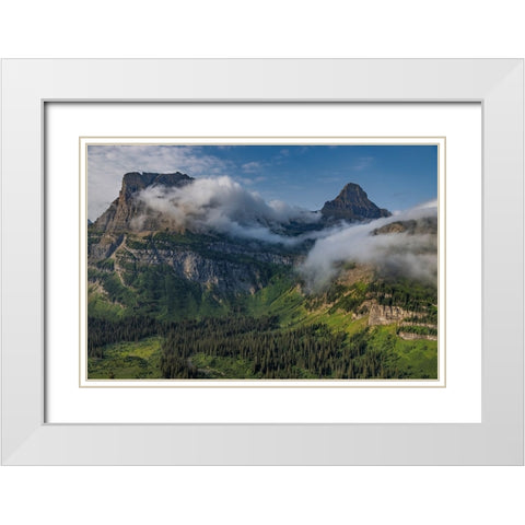 Rolling fog clouds with Heavy Runner and Reynold Mountains at Logan Pass in Glacier National Park White Modern Wood Framed Art Print with Double Matting by Haney, Chuck