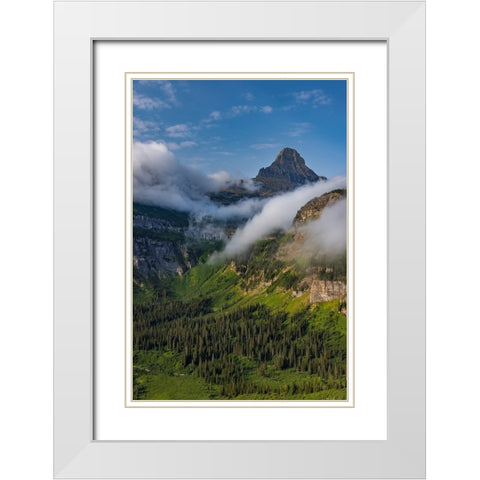 Rolling fog clouds with Reynolds Mountains at Logan Pass in Glacier National Park-USA White Modern Wood Framed Art Print with Double Matting by Haney, Chuck