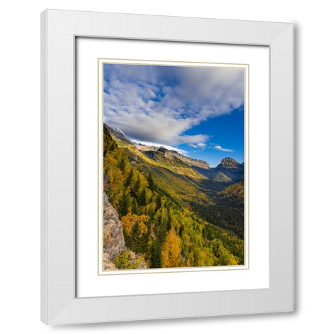 Looking down the McDonald Valley in autumn-Glacier National Park-Montana-USA White Modern Wood Framed Art Print with Double Matting by Haney, Chuck
