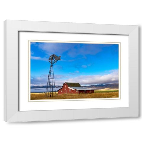 Old barn after clearing storm in the Mission Valley-Montana-USA White Modern Wood Framed Art Print with Double Matting by Haney, Chuck