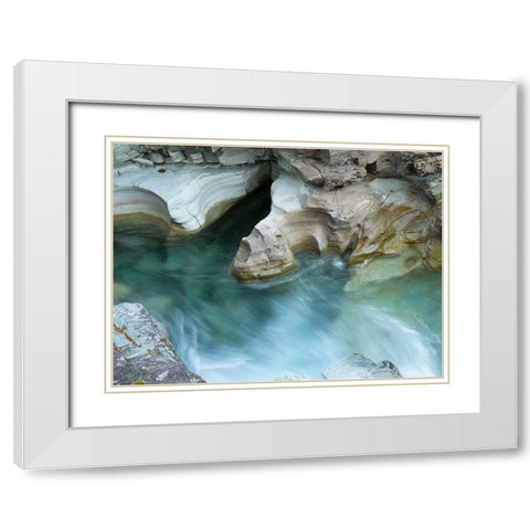 Montana- Glacier National Park. McDonald Creek- flowing through sculpted gorge White Modern Wood Framed Art Print with Double Matting by Wild, Jamie and Judy