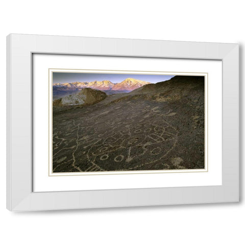 Nevada  Sierra Nevada, Great Basin, Petroglyphs White Modern Wood Framed Art Print with Double Matting by Flaherty, Dennis