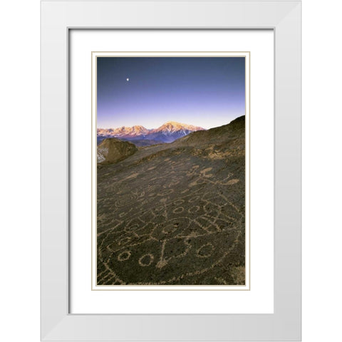 Nevada  Sierra Nevada, Great Basin, Petroglyphs White Modern Wood Framed Art Print with Double Matting by Flaherty, Dennis
