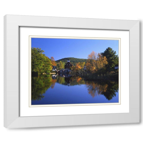 NH, Ashland Old grist mill reflecting in pond White Modern Wood Framed Art Print with Double Matting by Terrill, Steve
