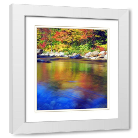 NH, Autumn colors reflecting in the Swift River White Modern Wood Framed Art Print with Double Matting by Talbot Frank, Christopher