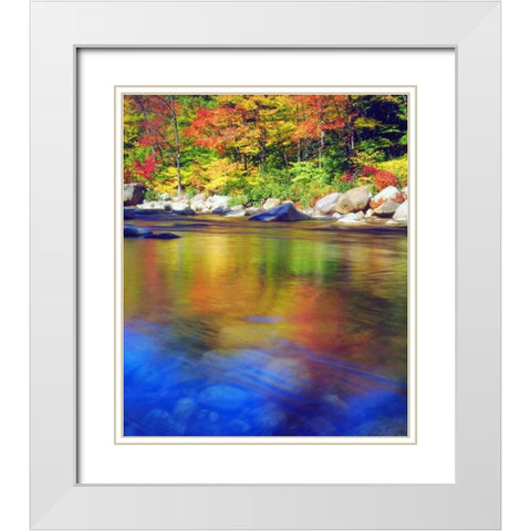 NH, Autumn colors reflecting in the Swift River White Modern Wood Framed Art Print with Double Matting by Talbot Frank, Christopher