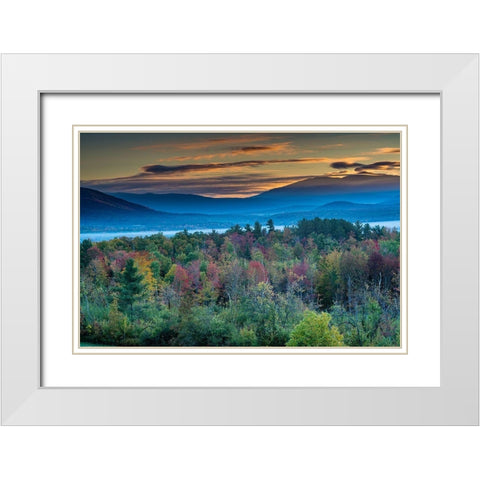 Painterly fall landscape with fog and fall foliage-Sugar Hill-White Mountains-Franconia White Modern Wood Framed Art Print with Double Matting by Garber, Howie