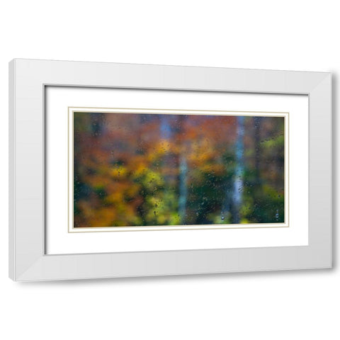 USA-New Hampshire-Sugar Hill looking through windshield on rainy day with Hardwood trees in Autumn  White Modern Wood Framed Art Print with Double Matting by Gulin, Sylvia