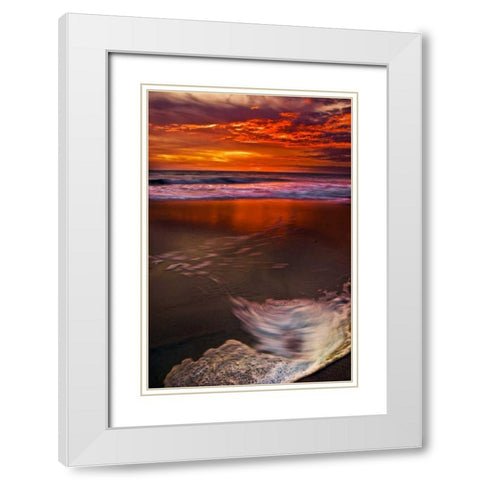 New Jersey, Cape May Sunset reflection on beach White Modern Wood Framed Art Print with Double Matting by OBrien, Jay