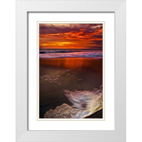 New Jersey, Cape May Sunset reflection on beach White Modern Wood Framed Art Print with Double Matting by OBrien, Jay