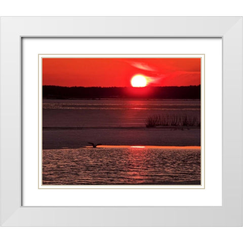 New Jersey, Cape May Sunset reflection on water White Modern Wood Framed Art Print with Double Matting by OBrien, Jay
