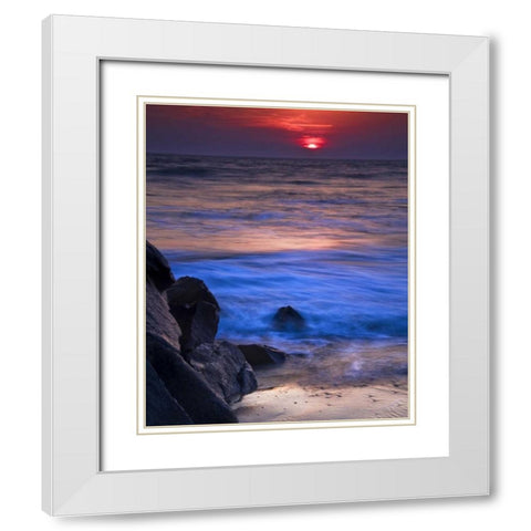 New Jersey, Cape May Sunset reflection on ocean White Modern Wood Framed Art Print with Double Matting by OBrien, Jay