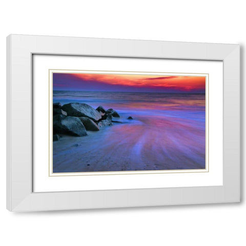 USA, New Jersey, Cape May Sunset on Delaware Bay White Modern Wood Framed Art Print with Double Matting by OBrien, Jay