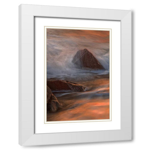 NJ, Cape May Wave crashes on shoreline rocks White Modern Wood Framed Art Print with Double Matting by OBrien, Jay