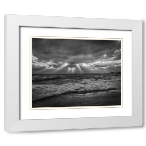 New Jersey-Cape May National Seashore BandW of sunset on ocean shore  White Modern Wood Framed Art Print with Double Matting by Jaynes Gallery