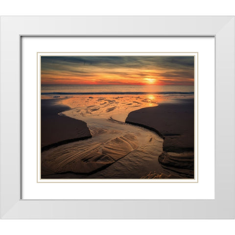 USA-New Jersey-Cape May National Seashore-Sunset on ocean shore White Modern Wood Framed Art Print with Double Matting by Jaynes Gallery