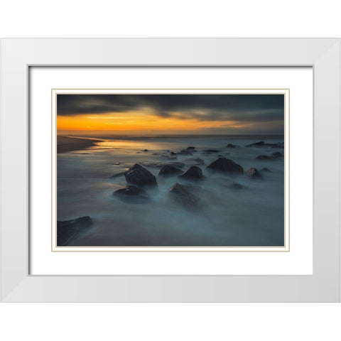 USA-New Jersey-Cape May National Seashore Sunrise on rocky shoreline White Modern Wood Framed Art Print with Double Matting by Jaynes Gallery