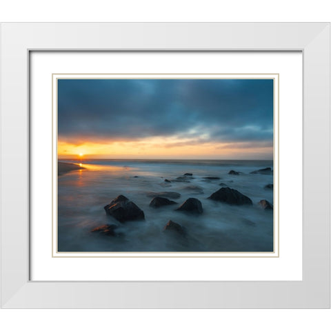 USA-New Jersey-Cape May National Seashore Sunrise on rocky shoreline White Modern Wood Framed Art Print with Double Matting by Jaynes Gallery