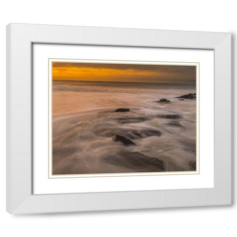USA-New Jersey-Cape May National Seashore Sunrise on rocky shoreline White Modern Wood Framed Art Print with Double Matting by Jaynes Gallery