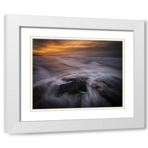 USA-New Jersey-Cape May National Seashore Sunset on ocean and beach scenic White Modern Wood Framed Art Print with Double Matting by Jaynes Gallery