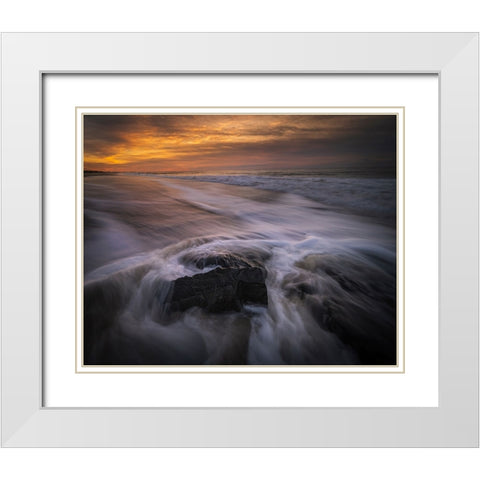 USA-New Jersey-Cape May National Seashore Sunset on ocean and beach scenic White Modern Wood Framed Art Print with Double Matting by Jaynes Gallery