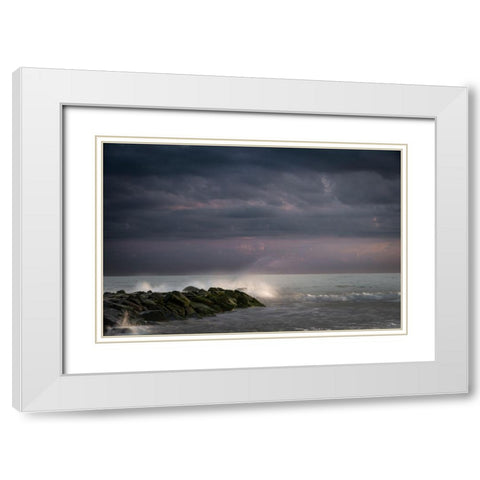 USA-New Jersey-Cape May National Seashore Cloudy sunset on seashore White Modern Wood Framed Art Print with Double Matting by Jaynes Gallery