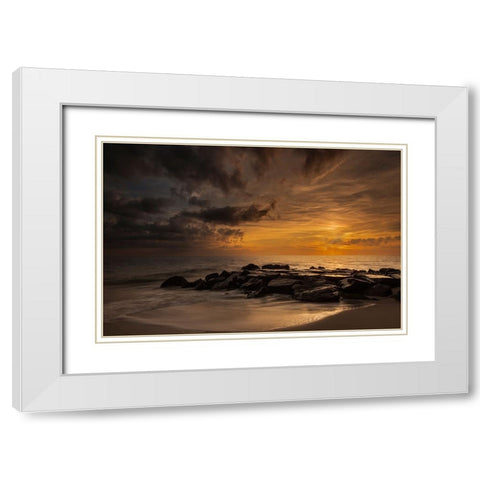 USA-New Jersey-Cape May National Seashore Cloudy sunset on seashore White Modern Wood Framed Art Print with Double Matting by Jaynes Gallery