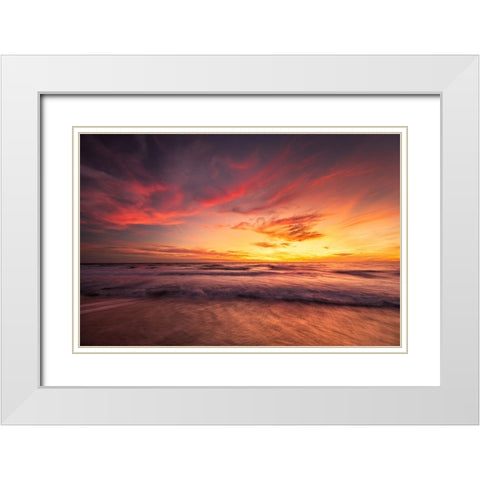 USA-New Jersey-Cape May National Seashore Sunset on ocean shore White Modern Wood Framed Art Print with Double Matting by Jaynes Gallery