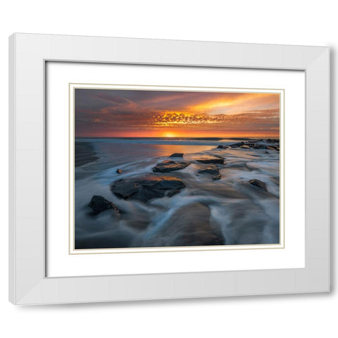 USA-New Jersey-Cape May National Seashore Sunrise on ocean shore White Modern Wood Framed Art Print with Double Matting by Jaynes Gallery