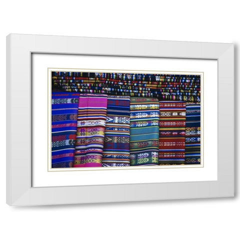 New Mexico, Santa Fe Colorful blankets for sale White Modern Wood Framed Art Print with Double Matting by OBrien, Jay