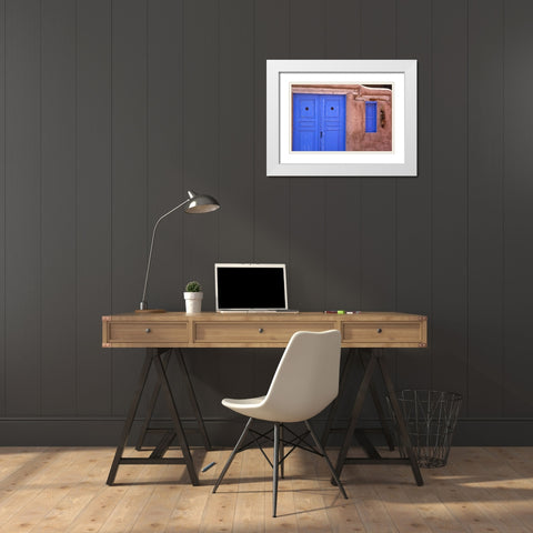 New Mexico, Santa Fe Blue door and window White Modern Wood Framed Art Print with Double Matting by OBrien, Jay