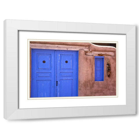 New Mexico, Santa Fe Blue door and window White Modern Wood Framed Art Print with Double Matting by OBrien, Jay