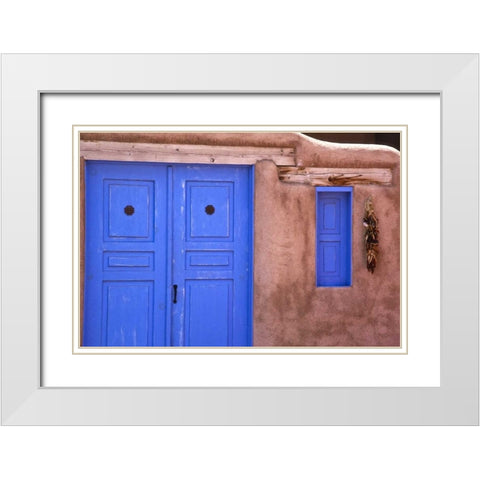 New Mexico, Santa Fe Blue door and window White Modern Wood Framed Art Print with Double Matting by OBrien, Jay